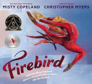 Book cover for ‘Firebird’ featuring an artistic rendering of a young ballerina inspired by author Misty Copeland.